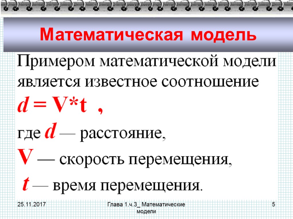 25.11.2017 Глава 1.ч.3_ Математические модели 5 Математическая модель